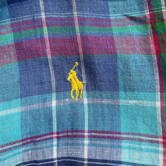 Ralph Lauren Men Shirt Size M Madras Plaid Linen Preppy Coastal Classic Y2K - Picture 6 of 9